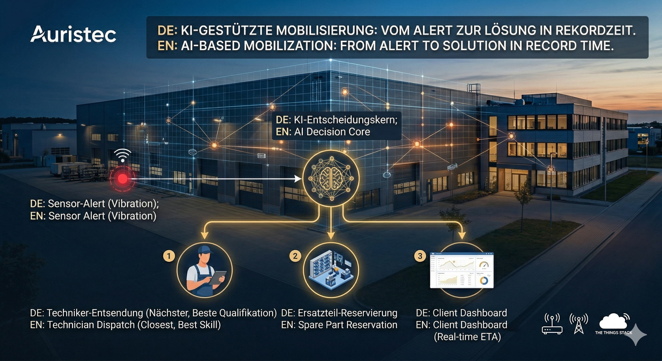 Auristec LoRaWAN Infrastruktur-Netzwerk über Industriegebäude